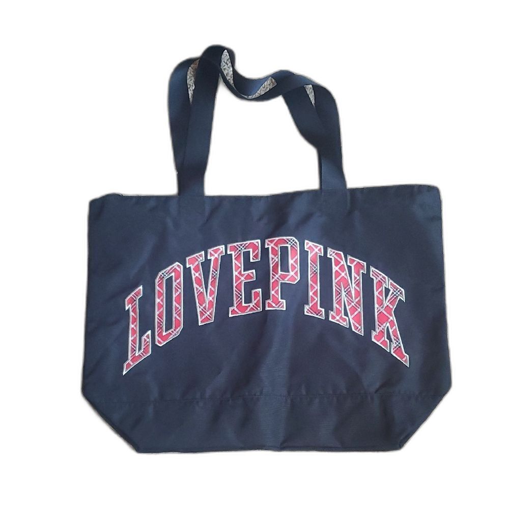 PINK Victoria's Secret Navy LOVEPINK Large Tote Bag 21x16 Varsity Shoulder Bag